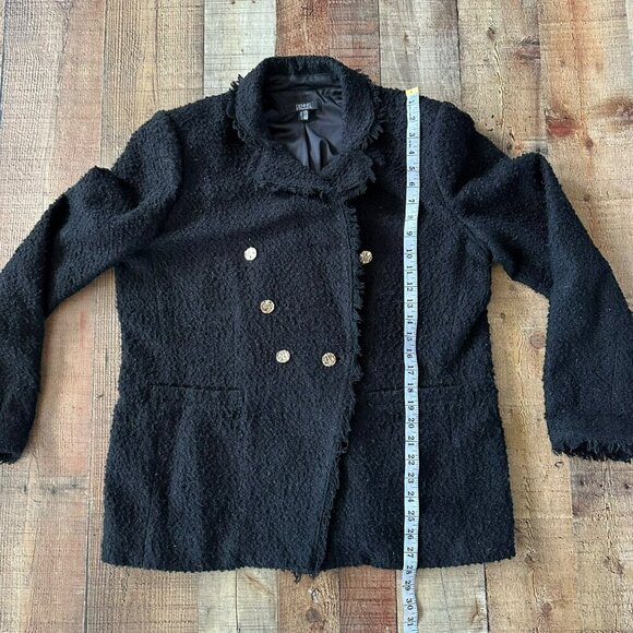 Dennis by Dennis Basso Black Tweed Fringe Button Coat Jacket - Picture 3 of 6